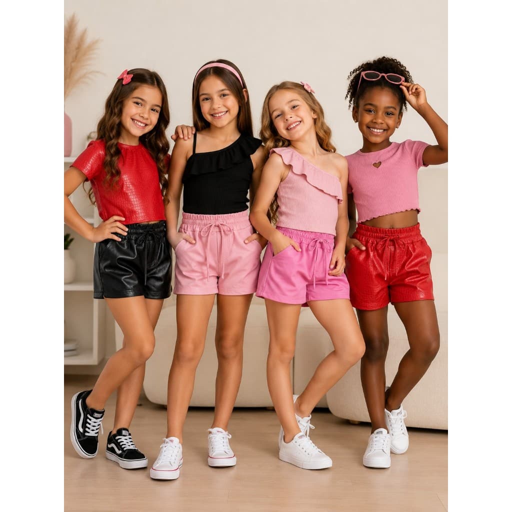SHORT INFANTIL MENINA BRILHO LUXO MODA INFANTIL SHORTS DO 2 AO 10