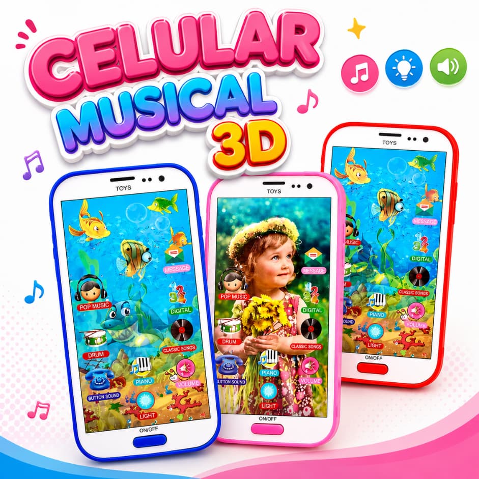 Brinquedo Celular Infantil  Musical com Imagem  3D Interativo com Som e Luz. Envio Imediato