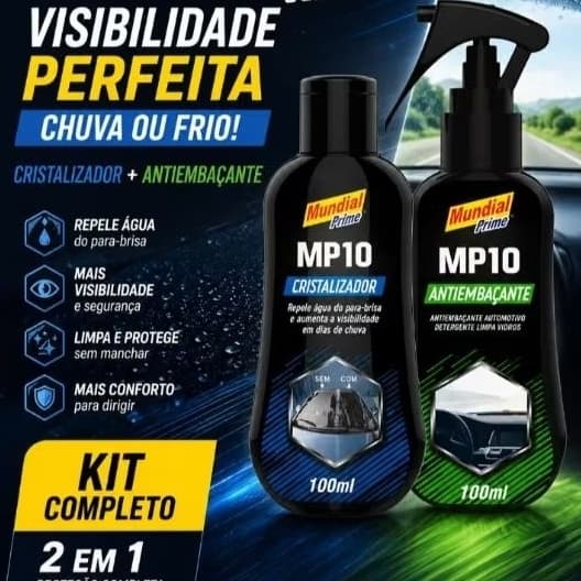 Kit Antiembaçante + Cristalizador Limpa Vidros Repele Água Desembaçador Camada Protetora Dias de Chuva Mundial Prime