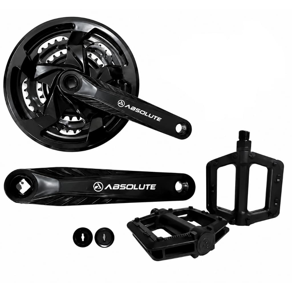 Pedivela Triplo Aço Absolute 28/38/48 Mtb 26 29 Preto  Pedal Rosca Grossa 9/16 Nylon Bike Bicicleta