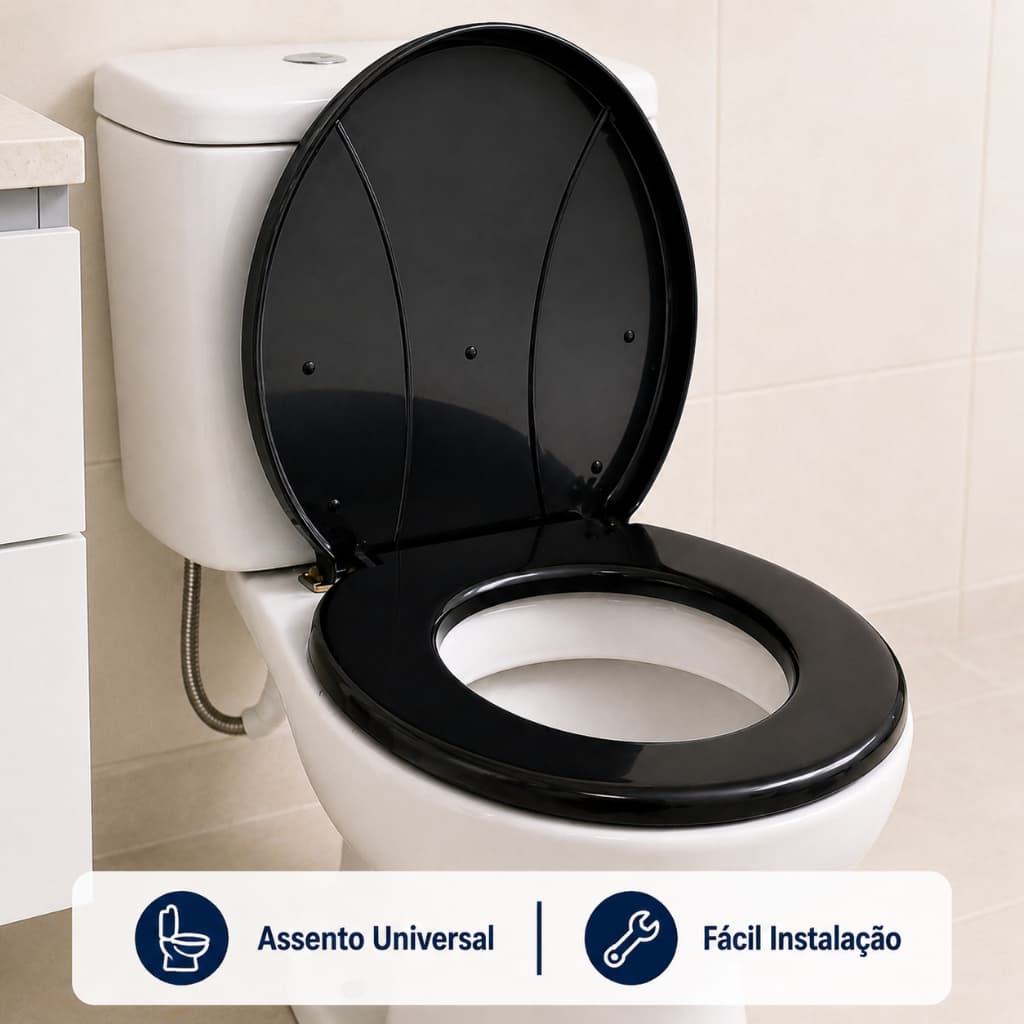 Assento Sanitário Universal Preto ou Branco Compatível com Diversos Vasos Fácil Instalação