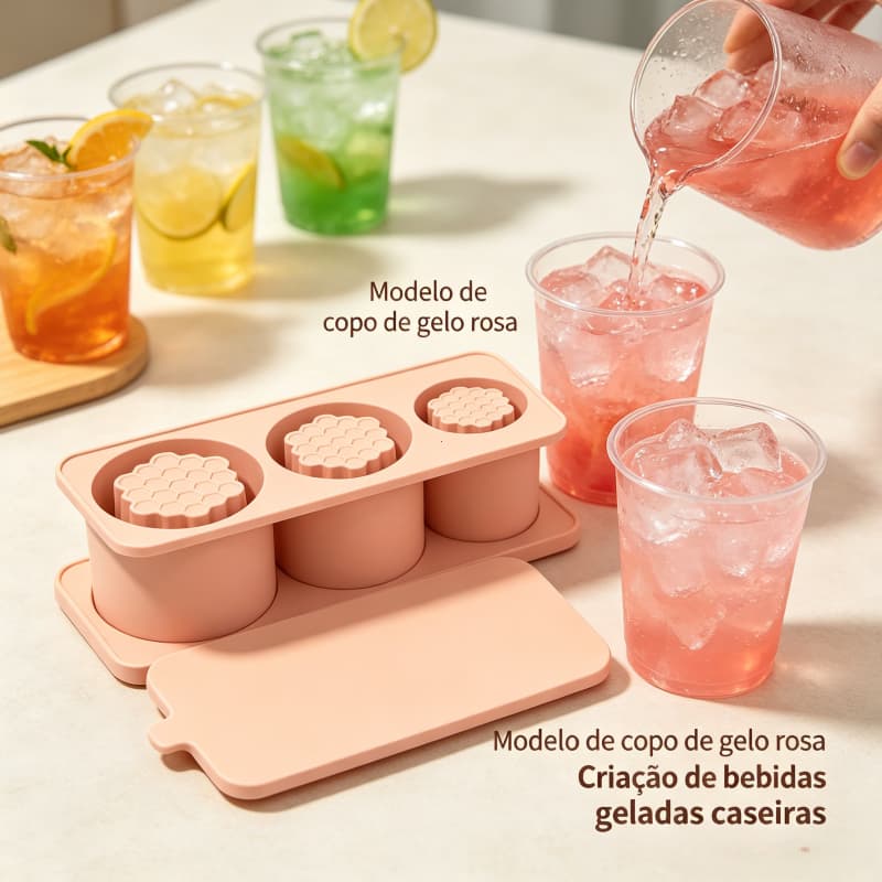 Forma de Silicone para Fazer Copo de Gelo Rosa, Molde Criativo para Preparar Bebidas Geladas Caseiras