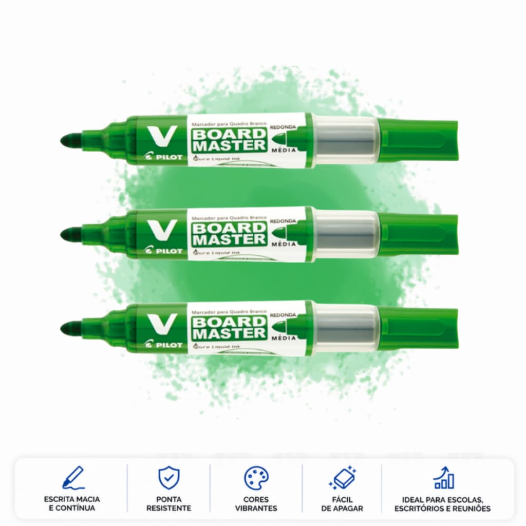 Kit 3 Pincéis Pilot Verde WBM-7 Para Quadro Branco Marcador Recarregável