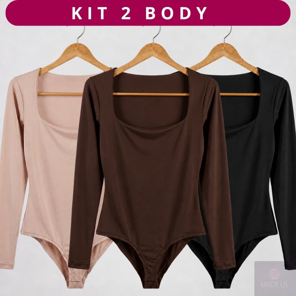 Body Feminino Manga Longa Bory Decote Quadrado Segunda Pele Justo e Confortável