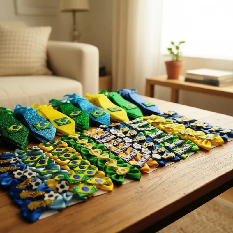 Kit 64 Acessórios Pet Brasil Copa Futebol 40 Laços + 24 Gravatas Pet Shop | Cães Gatos