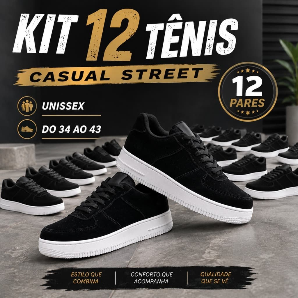 Combo 12 Pares Tênis Masculino e Feminino Casual Streetwear Confortável Promoção Do 34 ao 43