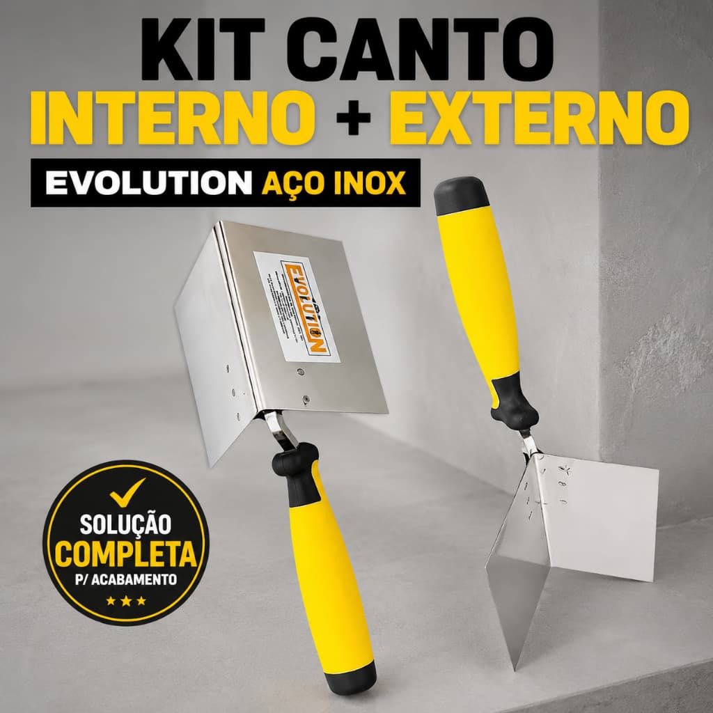Desempenadeira de Canto Interno e Externo Evolution Aço Inox P/ Massa Corrida Drywall Reboco