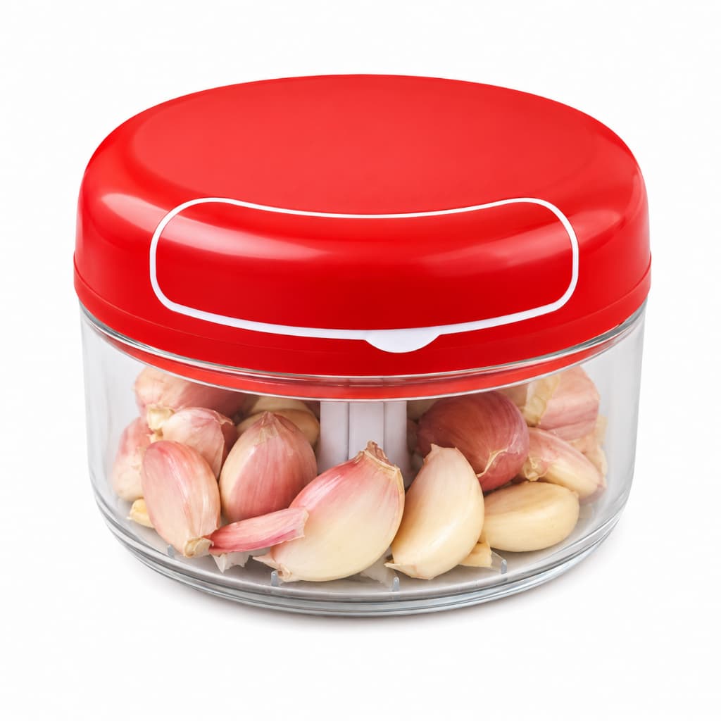 Triturador de Alho Manual 500ml Cortador de Alimentos Cozinha Prático Portátil Multiuso, branco ou vermelho