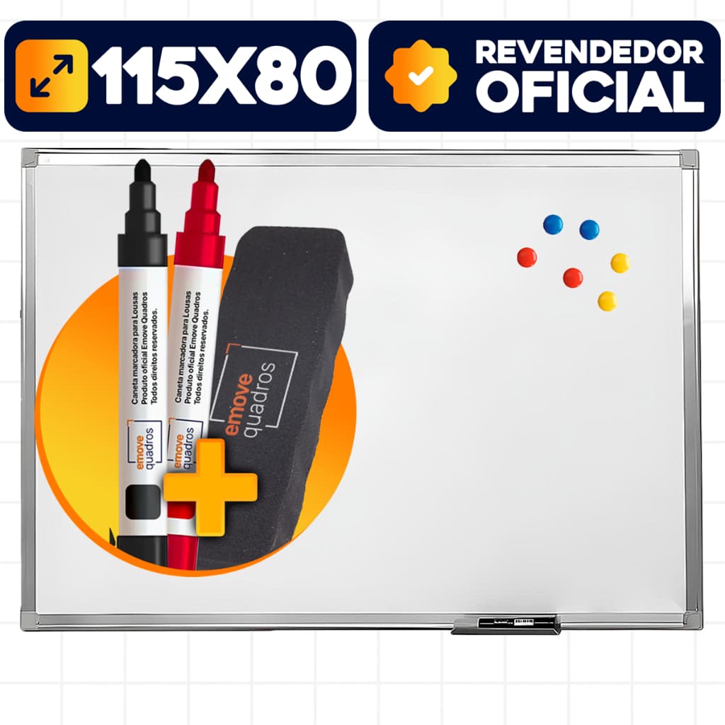 Lousa Branca 120x90cm Magnética Quadro Branco Liso Com Moldura De Alumínio Com 2 Canetas E Apagador