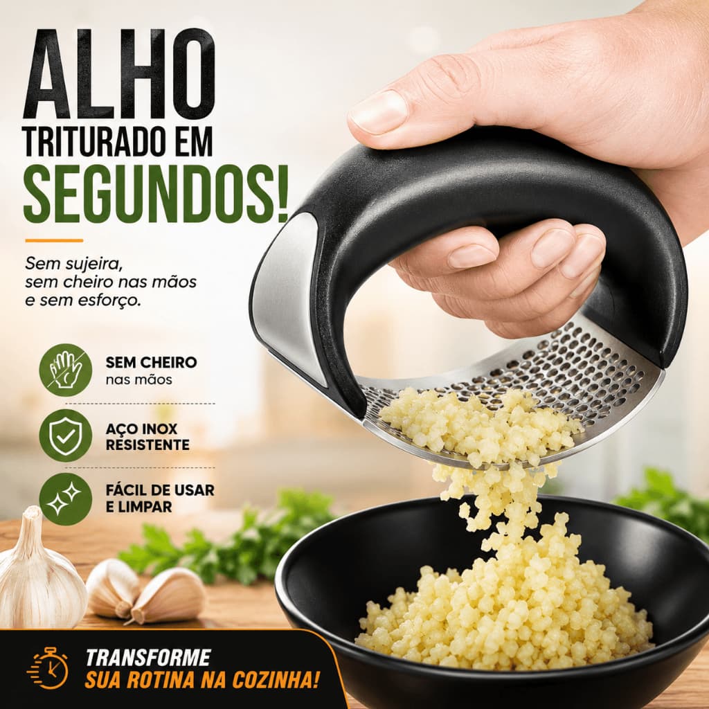 Espremedor de Alho Aço Inox Manual Amassador Triturador Profissional Cozinha Resistente