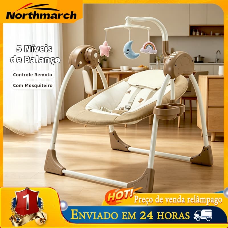 Cadeira Balanço Elétrica para Bebê Dobrável com Controle Remoto Mosquiteiro Recém-Nascido