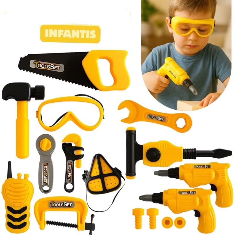 Kit 8 Ferramentas Mini Construtor Menino Infantil Furadeira Brinquedo Educativo Divertido