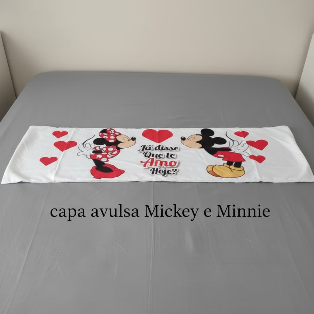 Capa Mickey e Minnie Avulsa Xuxão Travesseiro de Corpo Personalizado Com Ziper 1,40cm X 0,40cm Já Disse Que Te Amo Hoje