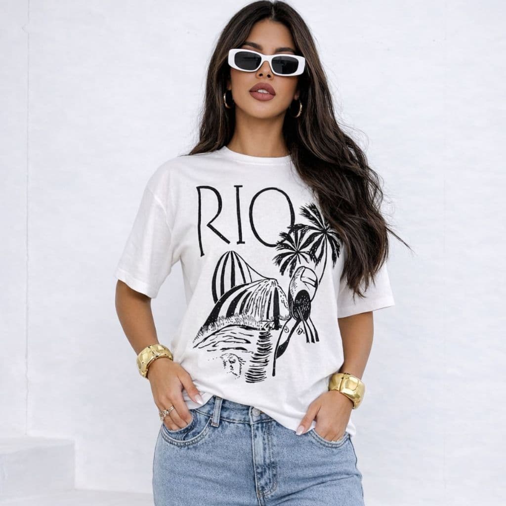 Camiseta Feminina Max Oversized Rio Preto Tecido 100% Algodão