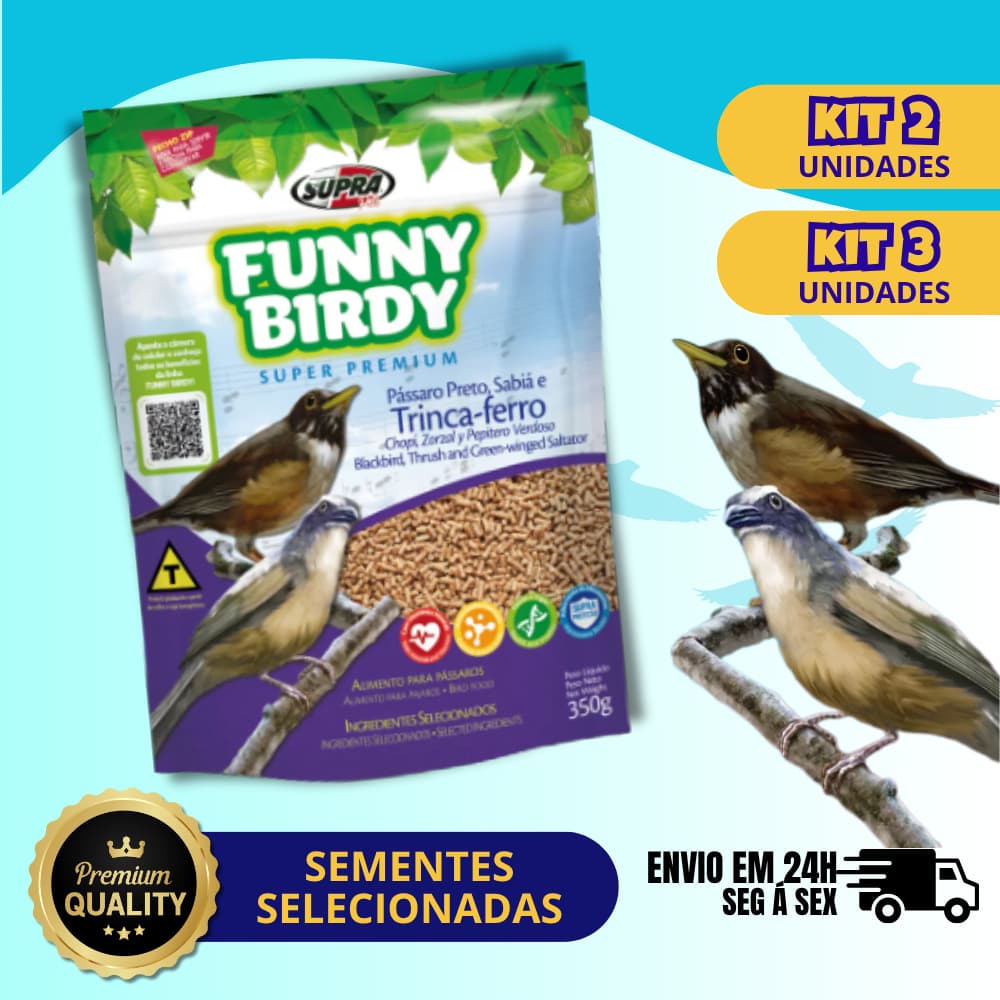 kit 2/3 Mistura Super Premium para Trinca Ferro, Sabiá e Passaro Preto Funny Birdy 350g