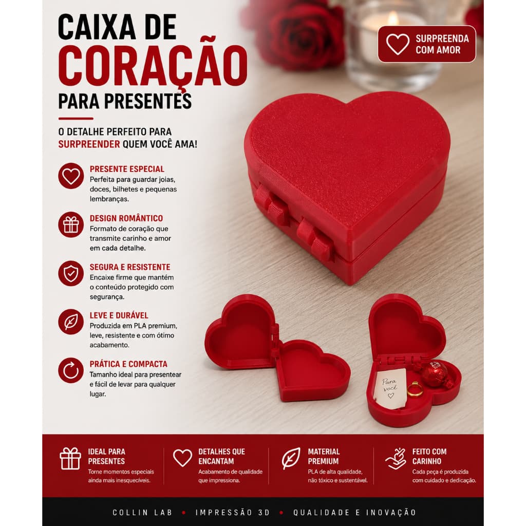Caixa Coração Romântica para Presentes + BRINDE