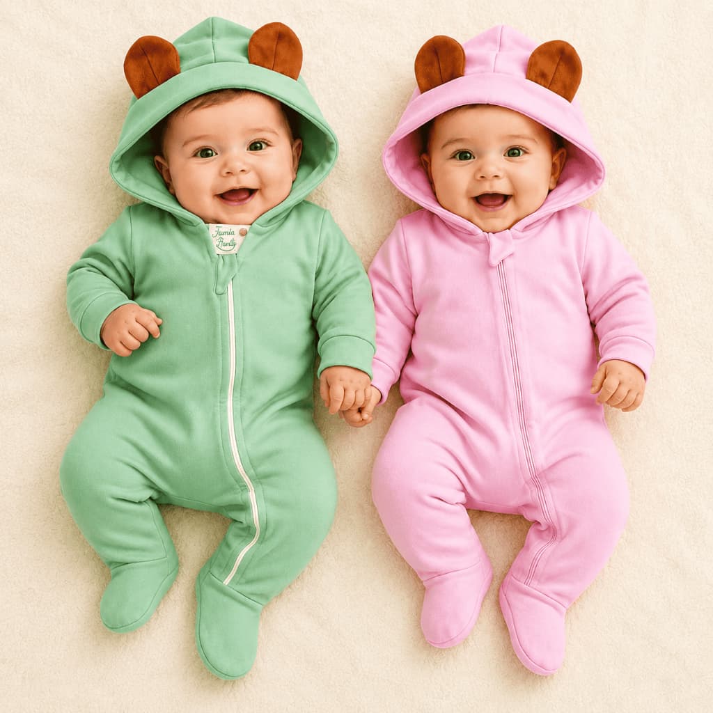 Kit Macacão Para Bebê Urso 02 Peças Bicho na Bunda Menina e Menino