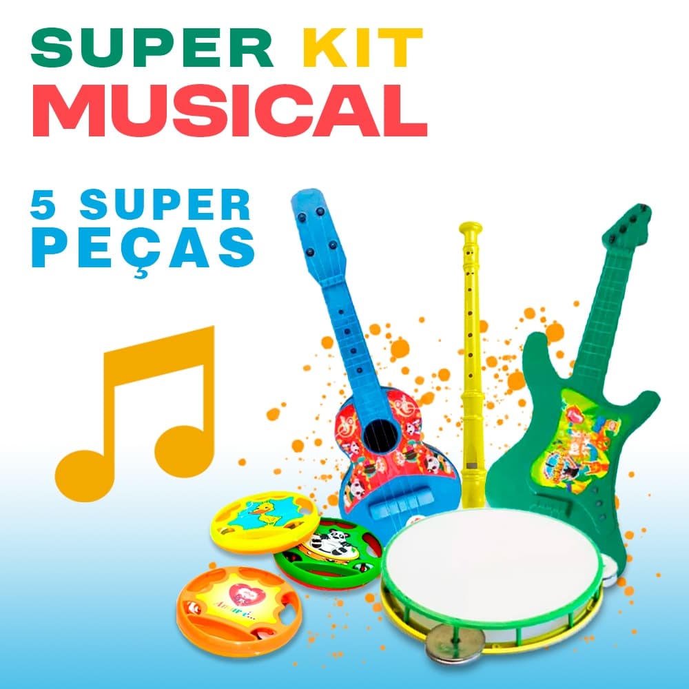 Kit Brinquedo Musical Estímulo Infantil Musica Pandeiro Tamborzinho Viola Criança Imaginação Brincar