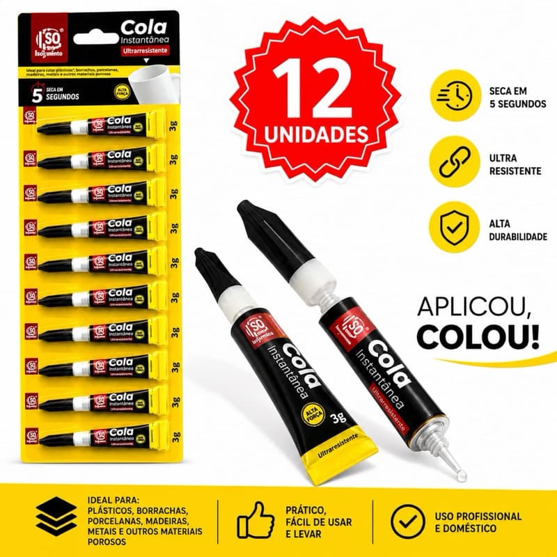 Kit 12 Super Cola Alta Resistencia Secagem Rapida - Atacado
