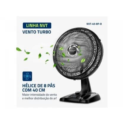 Ventilador  Mondial 40cm Super Turbo 8 Pás - Oscilação Horizontal e Baixo Ruído 220V