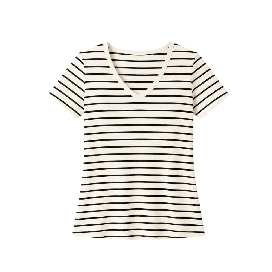 Blusa listrada decote v algodao premium plus size