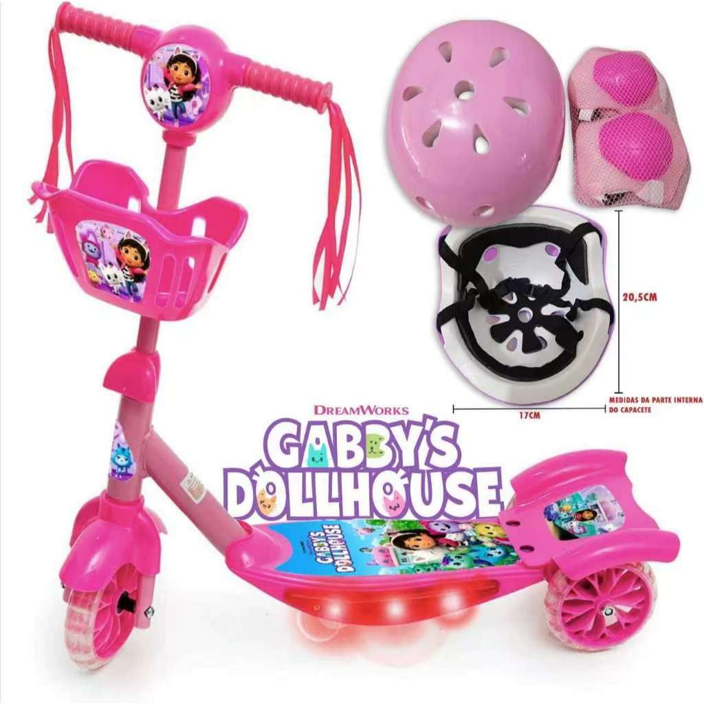 Patinete Meninas De 3 Rodas Gaby's Com Protecao Com LED E Música
