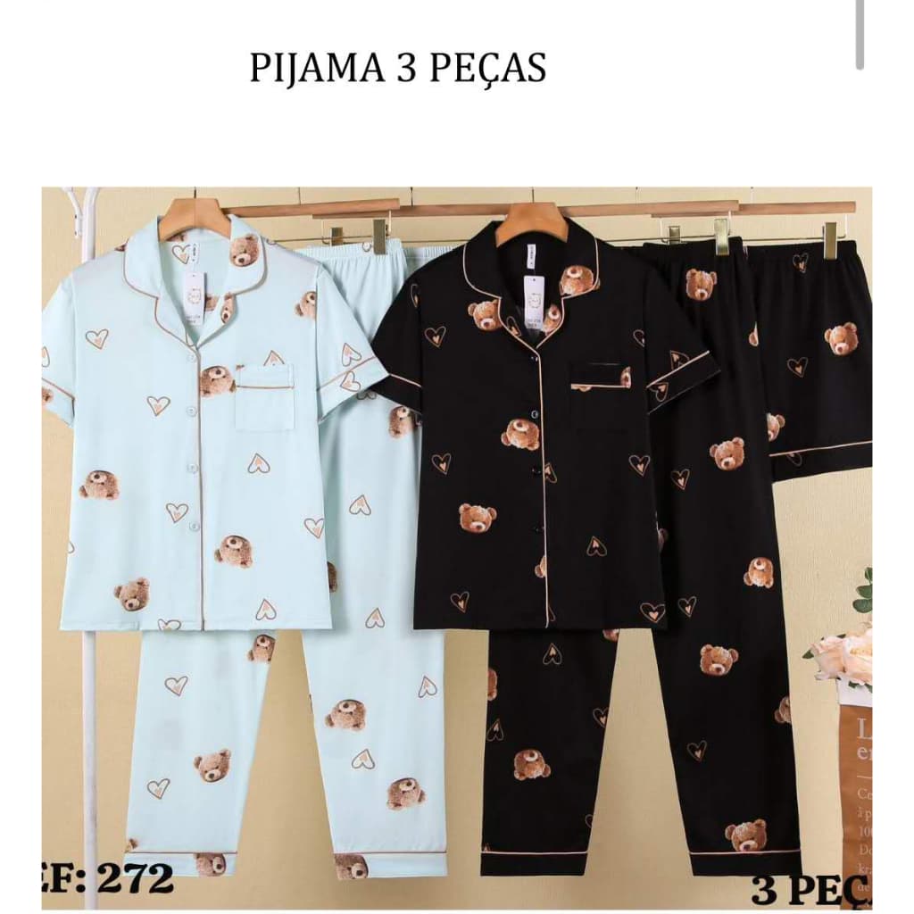 Pijama Americano 3 Peças Carmemodas Estampa Ursinho – Versatilidade e Conforto REF272
