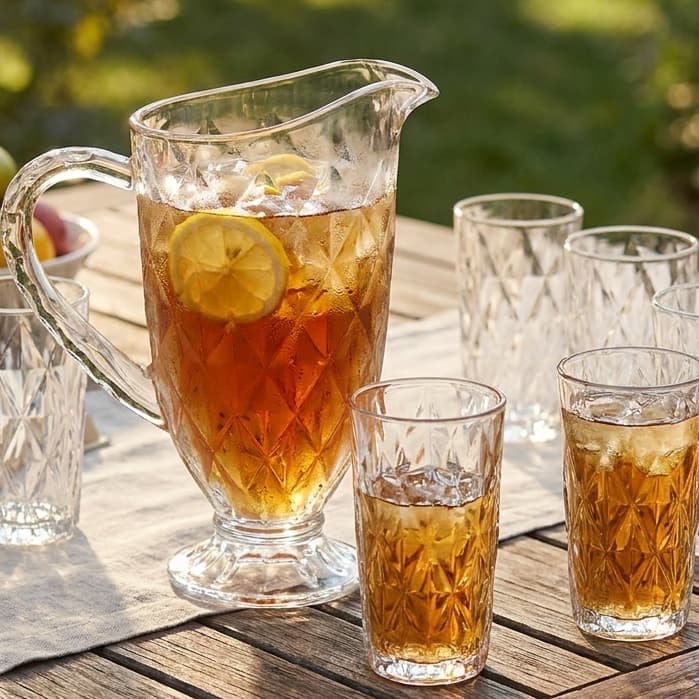 Kit 7 Peças Jogo de Copos De Vidro Diamond 400ml + Jarra 1,2l Jogo Diamante Buffet Cozinha Elegante