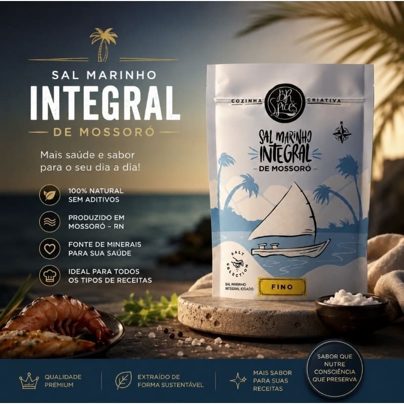 Kit Sal Marinho Mossoró Integral 2 Ingredientes BR Spices 500g Kit com 3/5 unidades Saudável sem glúten sem corantes