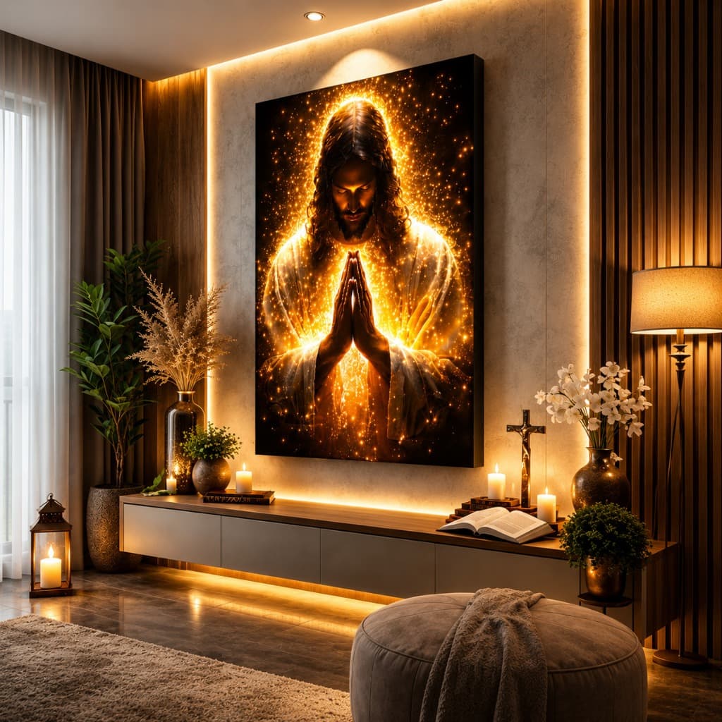 Quadro Decorativo Jesus A Luz da Oração Divina | Arte Cristã | Sala e Quarto