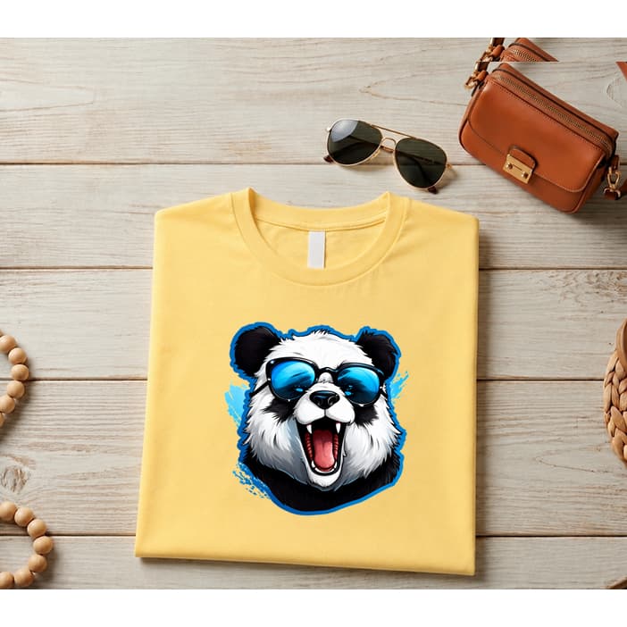 Camiseta T-Shirt Panda com Óculos Azul Unissex Estampa Divertida Casual