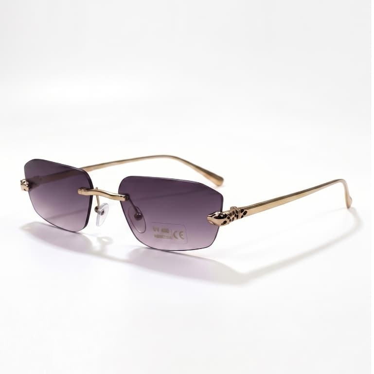Óculos de Sol Y2K Sem Armação  Geométrico Lentes Planas Detalhe Pantera UV400 Vintage UNISSEX