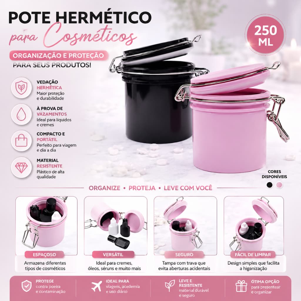 Pote P/ Conservação de Cola P/ Alongamento Cílios Unhas Pote Hermético 250 ML C/ Trava Profissional