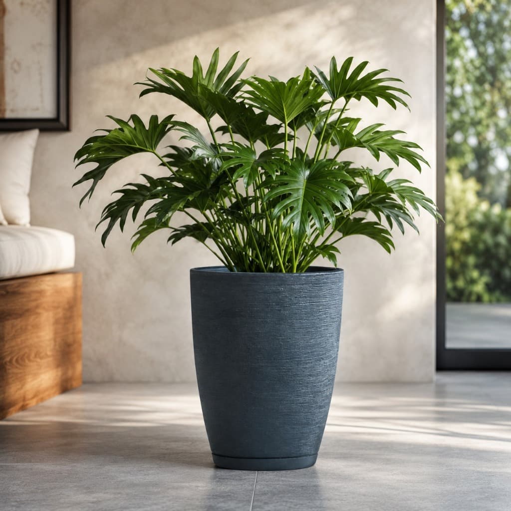 Vaso Para Planta e Flor Decorativo Grande 38x31 Cone Bojo Riscato Grafiato Textura Escovado Luxo com Prato