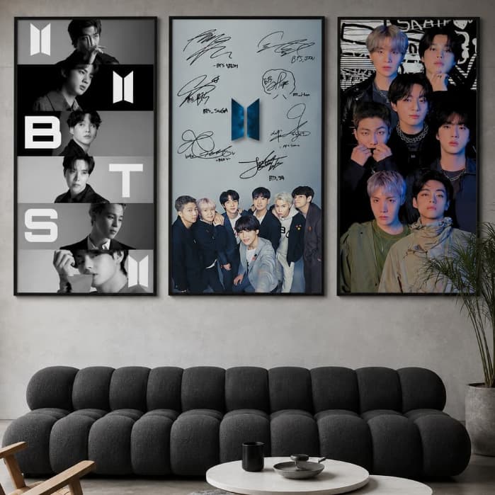 Quadro Decorativo 3 Peças BTS Bangtan Boys Kpop Jungkook Jimin Coreano Fã Música Sala Quarto