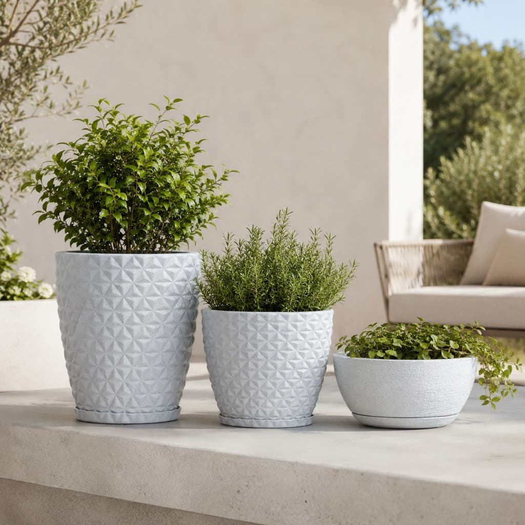 Kit 3 Vasos Para Plantas Decoração Casa Jardim Com Prato Em Polietileno