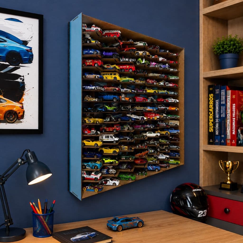 Expositor Hotwheels Prateleira 45 Graus Stand Coleção Estante 105 Nichos Porta Carrinhos Miniaturas Mdf