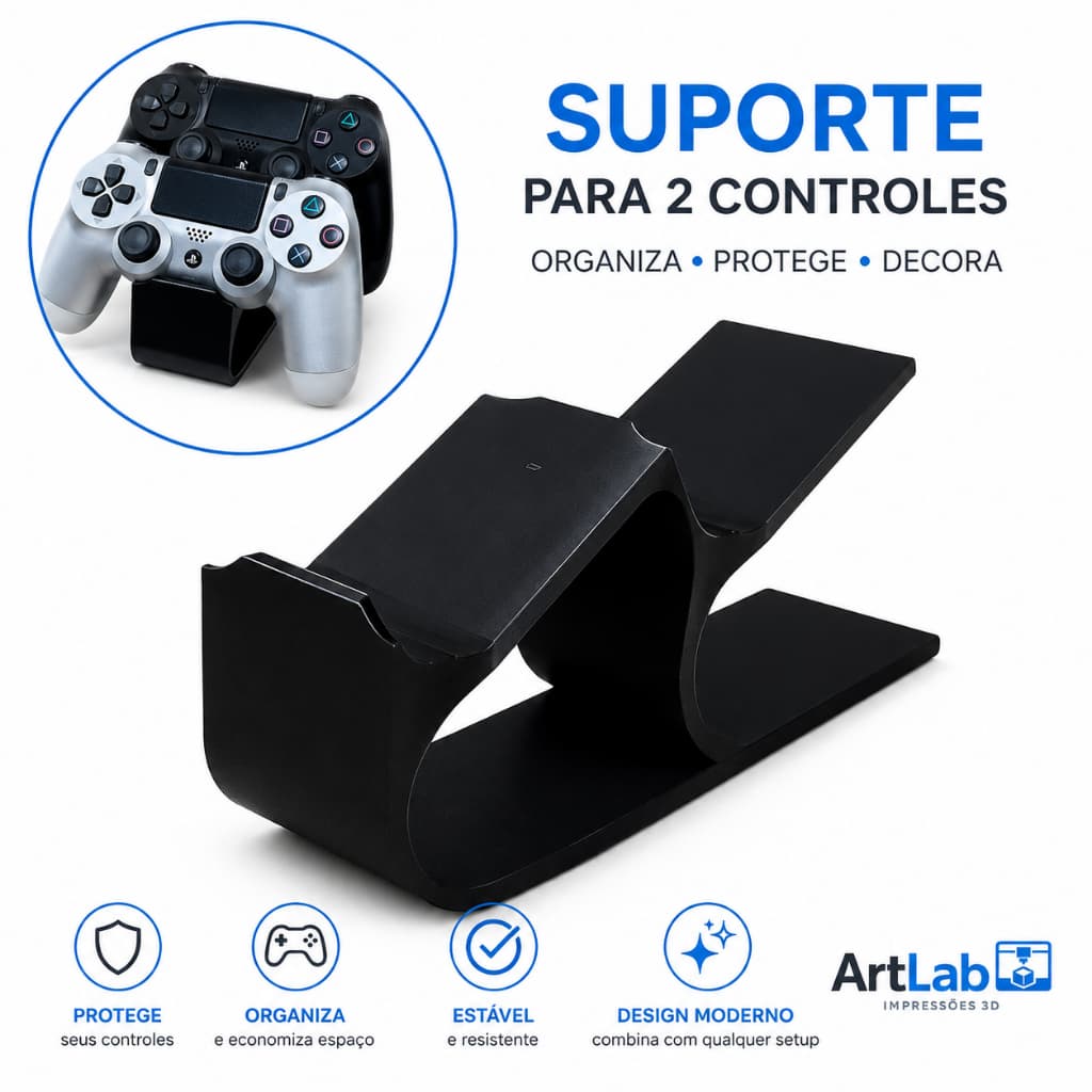 Suporte  Apoiador Duplo para Controles Ps4 Slim Fat Pro Minimalista 3d Horizontal