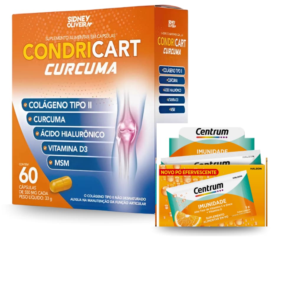 Colágeno Tipo Ii + Curcuma + Ácido Hialurônico + Vitamina D3 Leve também Vitamina C