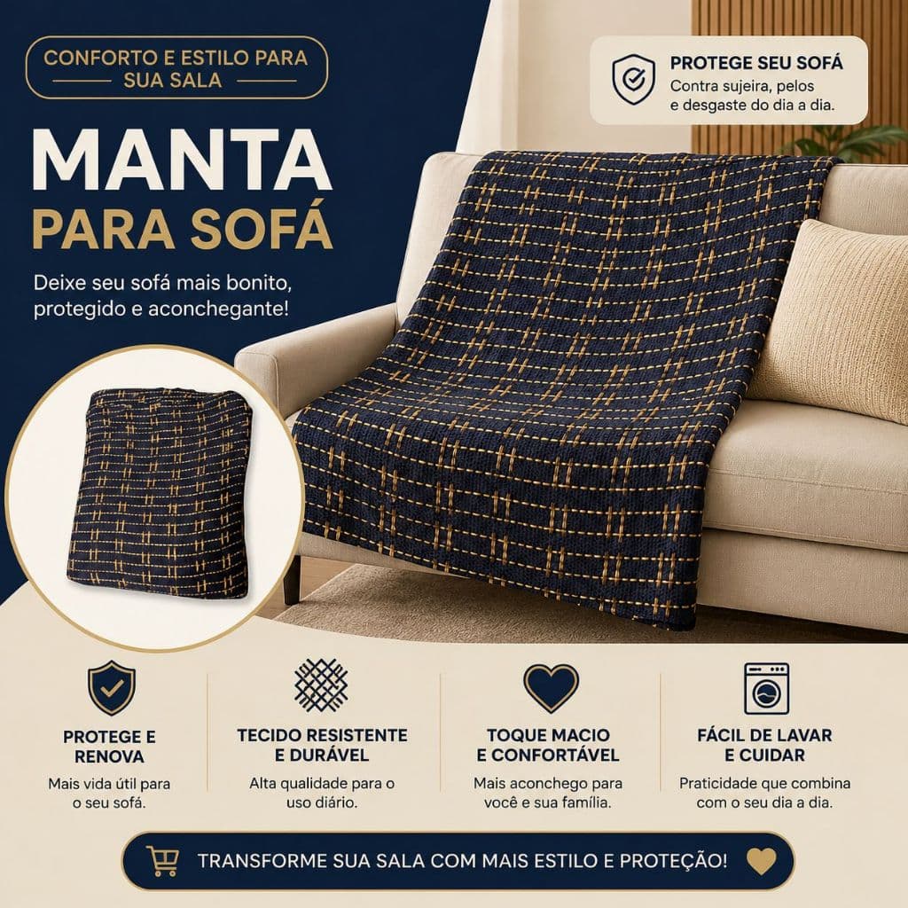 Manta Para Sofá 2,40 x 1,75 – 100% Algodão Tijolinho Gigante