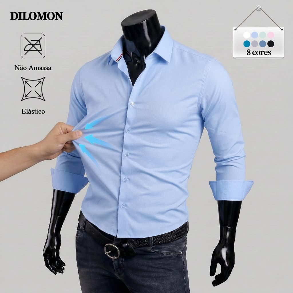 Dilomon Camisa Social Masculina Manga Longa Respirável Versátil Não Amassa Blusa Elastano Casual
