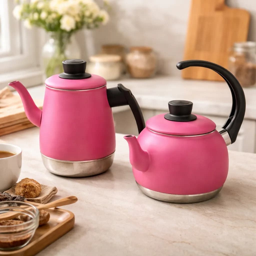 Conjunto Bule E Chaleira Retrô Para Café Chá Em Alumínio Mesa Posta