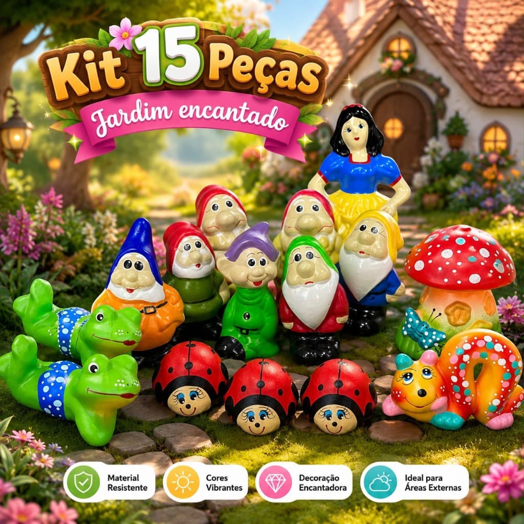it Enfeite Decoração De Jardim Em Cerâmica 15 Peças Branca de Neve Sapos Minhoca Cogumelo Joaninhas