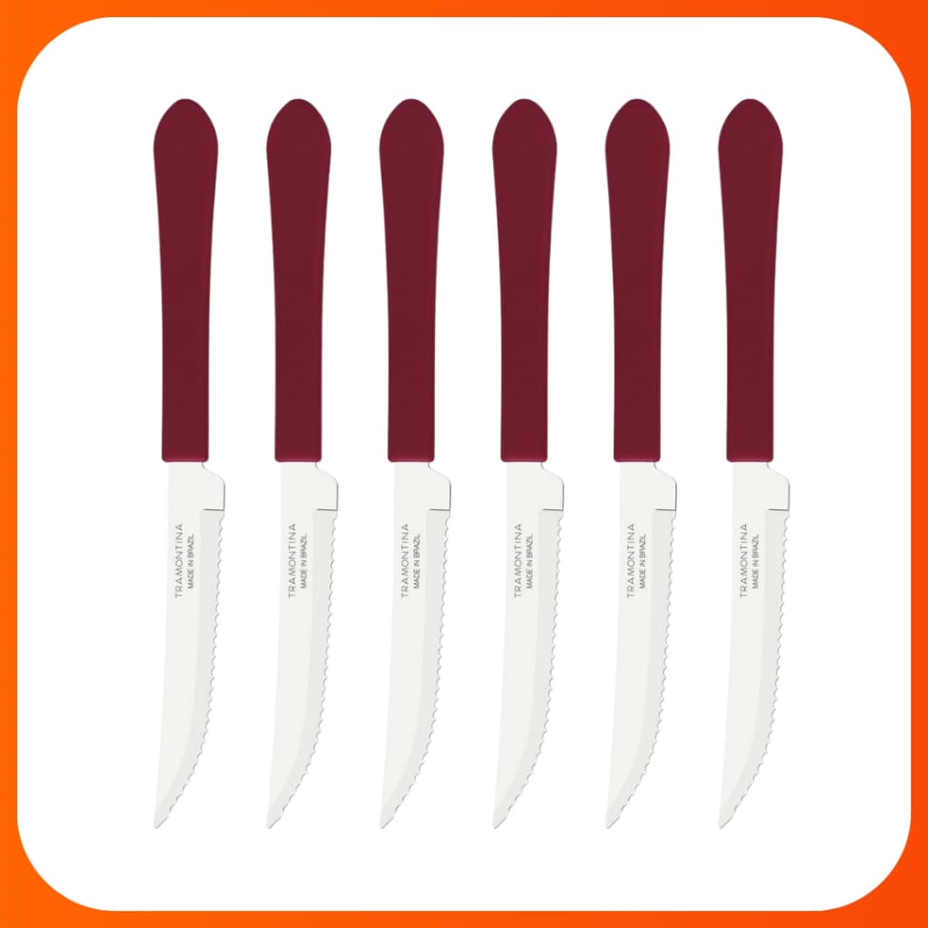 Faca Tramontina Inox Cabo Carmim Leme - Conjunto