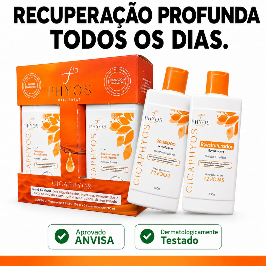 Kit Capilar CicaPhyos Shampoo + Reestruturador Reconstrução Profunda Cabelos Danificados Cronograma