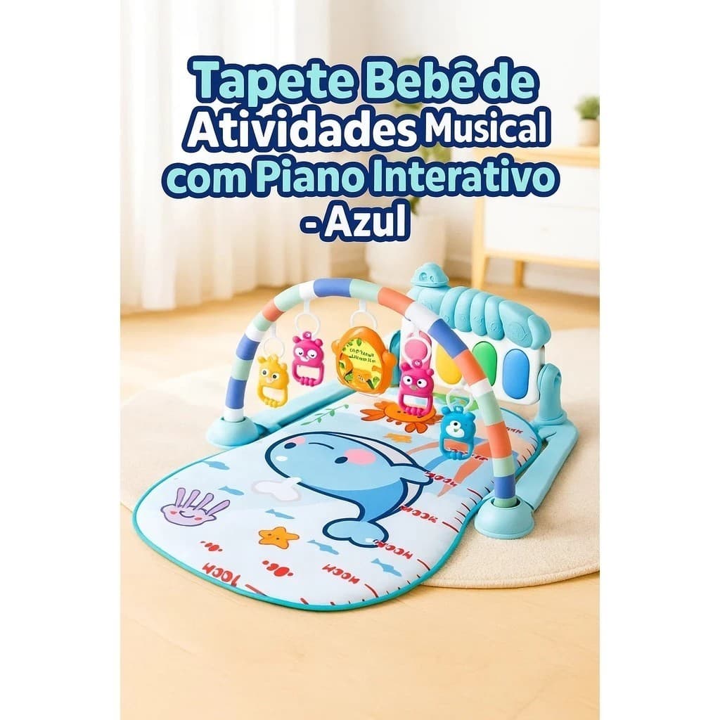 Tapete Atividades Musical Bebê Piano Interativo Estimulação Desenvolvimento Azul