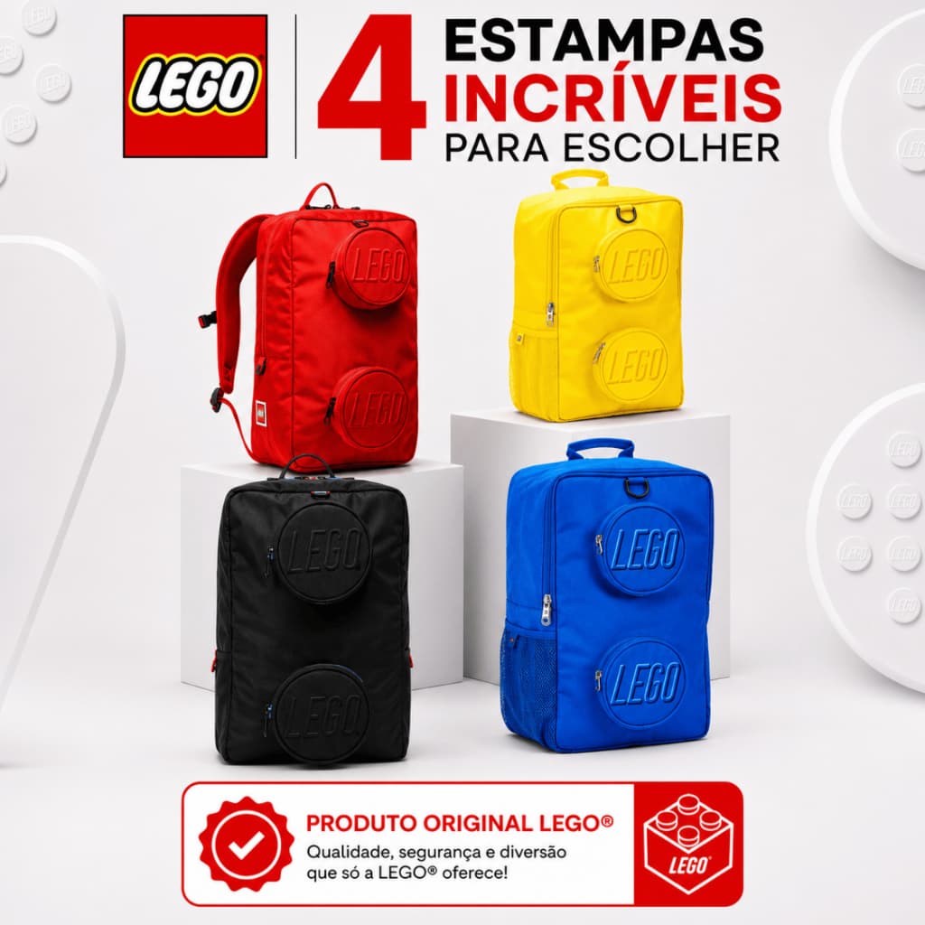 Bolsa Lego Brick Mochila Original LEGO Signature Brick 1x2 Infantil Juvenil