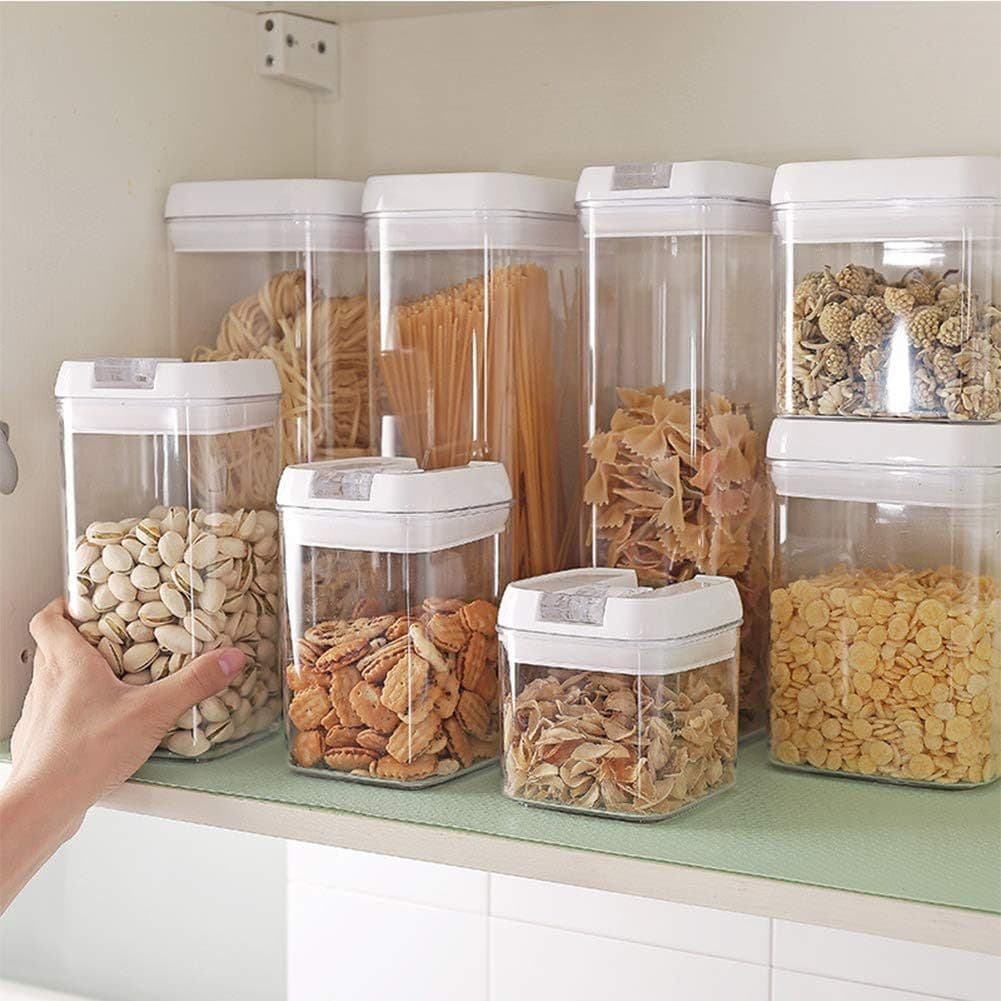 Kit 7 Potes Acrílico Armazenamento Arroz Feijão Cereais Condimentos Tampa Vedação Cozinha