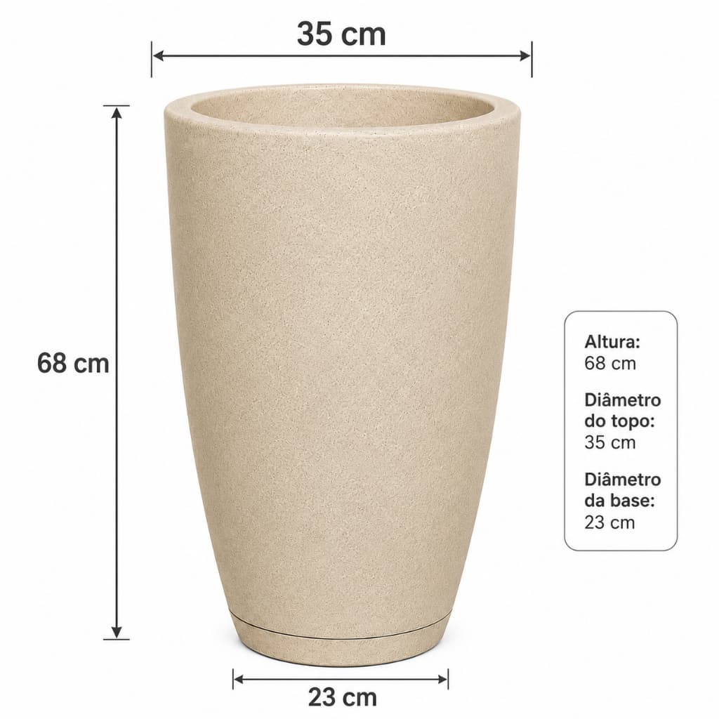 Vaso Luxo grande para planta, Coluna Cone Bojo Polido nº3 com prato coletor 68x35 cm