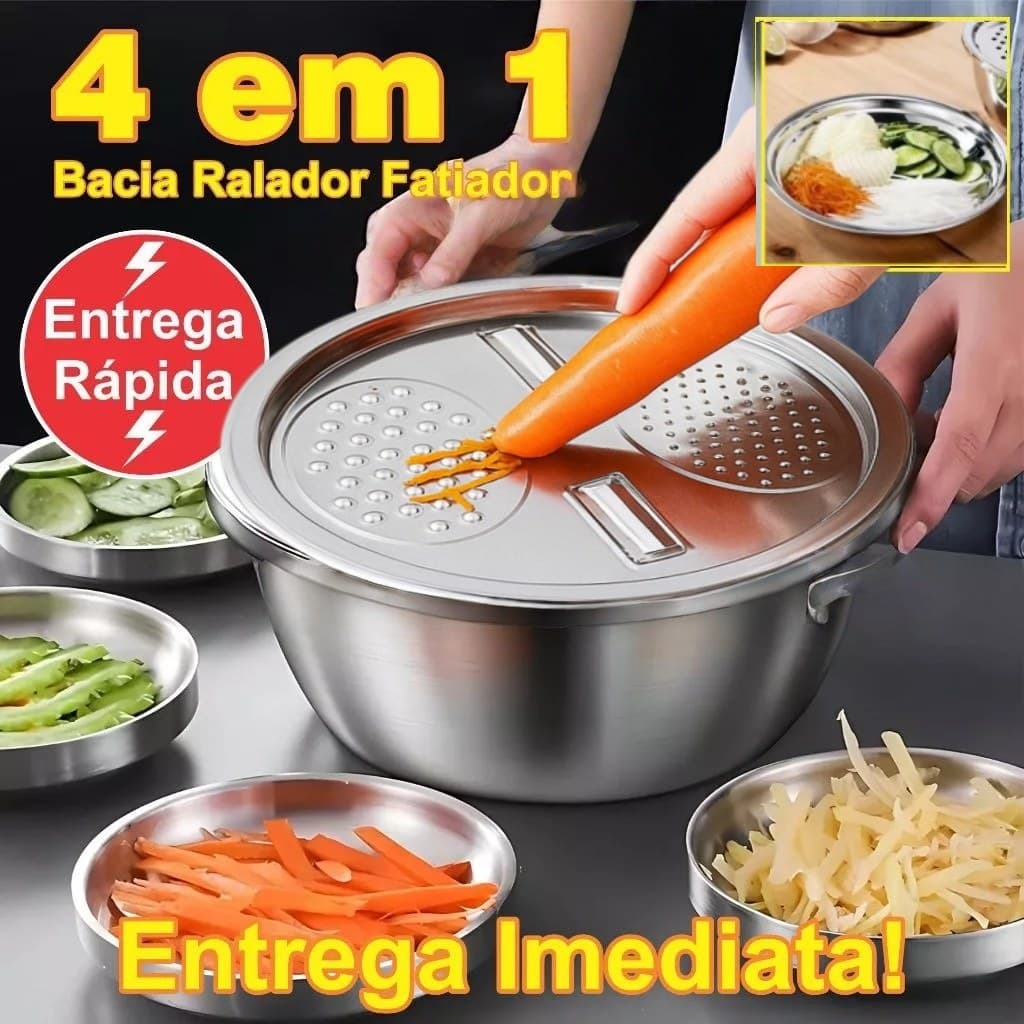 Ralador 4 Em 1 Fatiador Ralador Escorredor de Macarrão Legumes Queijo Manual Cozinha Pronta Entrega